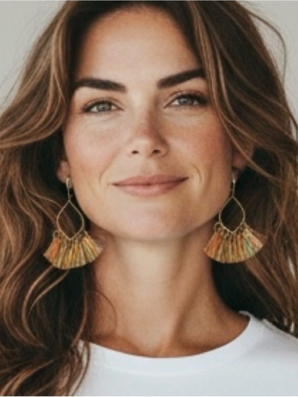 Boho Gold Fan Tassel Earrings in Multicolor